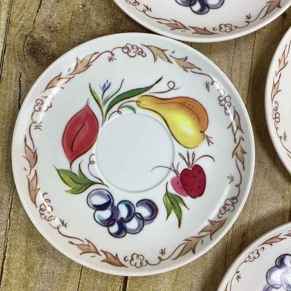 Vintage Fruit Harvest Melamine Plate Saucer Lot Of 7 1960s 5.75